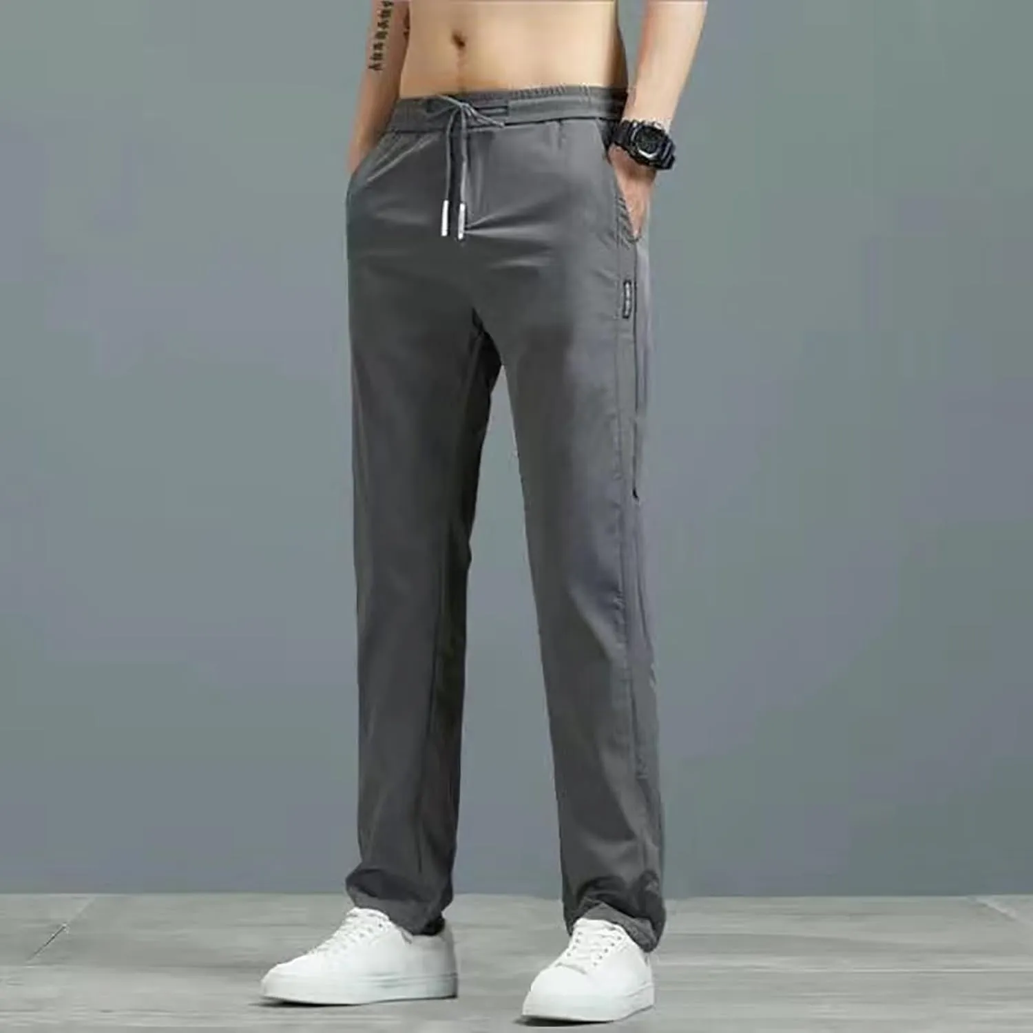 Men's Sweatpants Summer Drawstring Elastic Waist Fit Pockets Breathable Soft Fit Sport Clothes Fresh Joggers