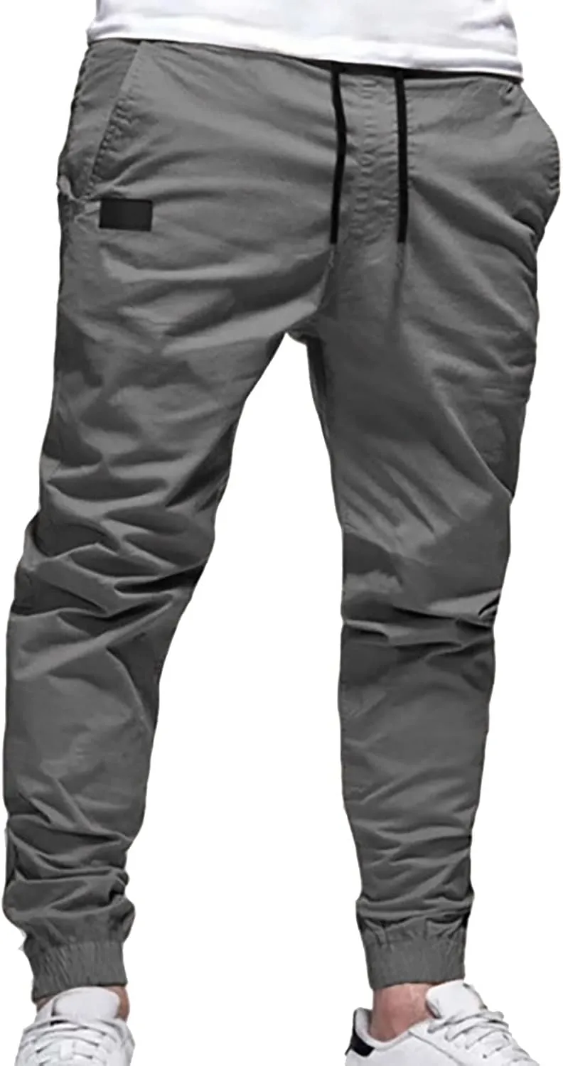 Men's Trendy Pants Summer Slim Leg Drawstring Elastic Waist Pockets Breathable Soft Fit Sport Clothes Fresh Trousers