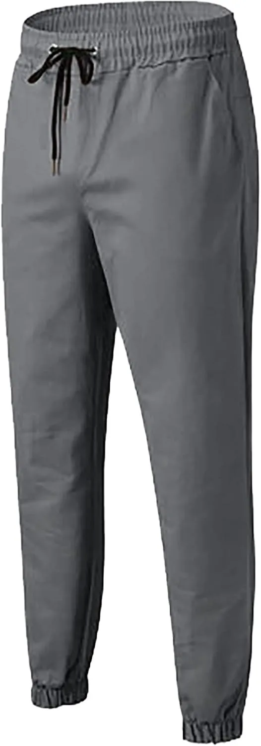 Men's Trendy Pants Summer Slim Leg Drawstring Elastic Waist Pockets Breathable Soft Fit Sport Clothes Fresh Trousers