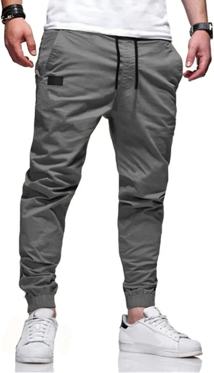 Men's Trendy Pants Summer Slim Leg Drawstring Elastic Waist Pockets Breathable Soft Fit Sport Clothes Fresh Trousers