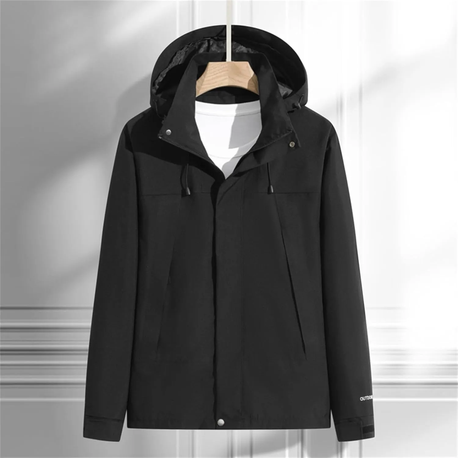 Men's Waterproof Soft Shell Jacket with Hooded Color Block Fishing Raincoat Hiking Jackets Lightweight Windbreaker