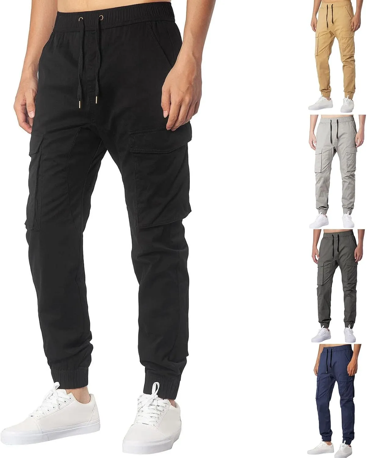 Mens Workout Cargo Sweatpants for Men Men's Cotton Casual Cargo Pants Lightweight Stretch Work Hiking Outdoor Elastic