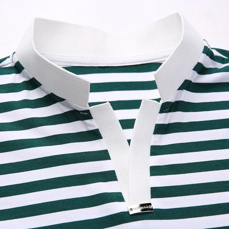 Minimalist Striped Stand Collar Style Polo Shirt