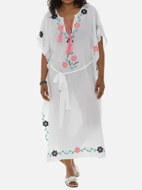 Pastel Embroidered Long Kaftan For Women