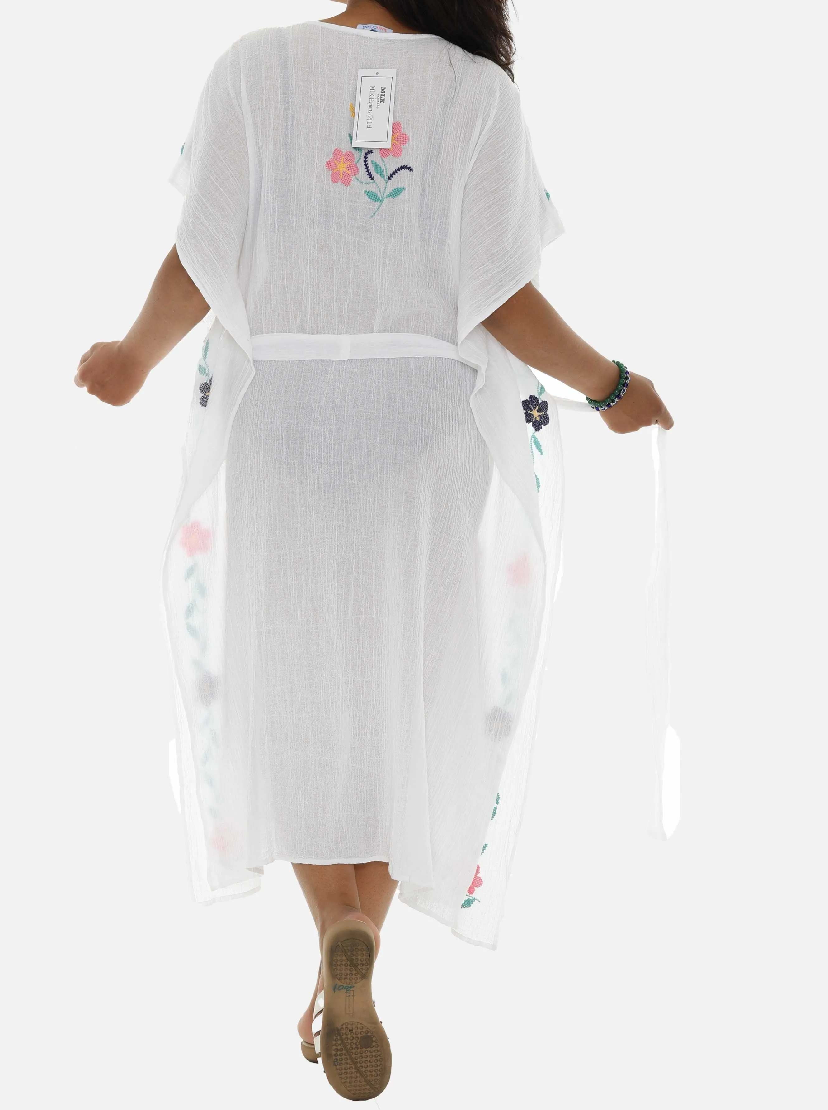 Pastel Embroidered Long Kaftan For Women