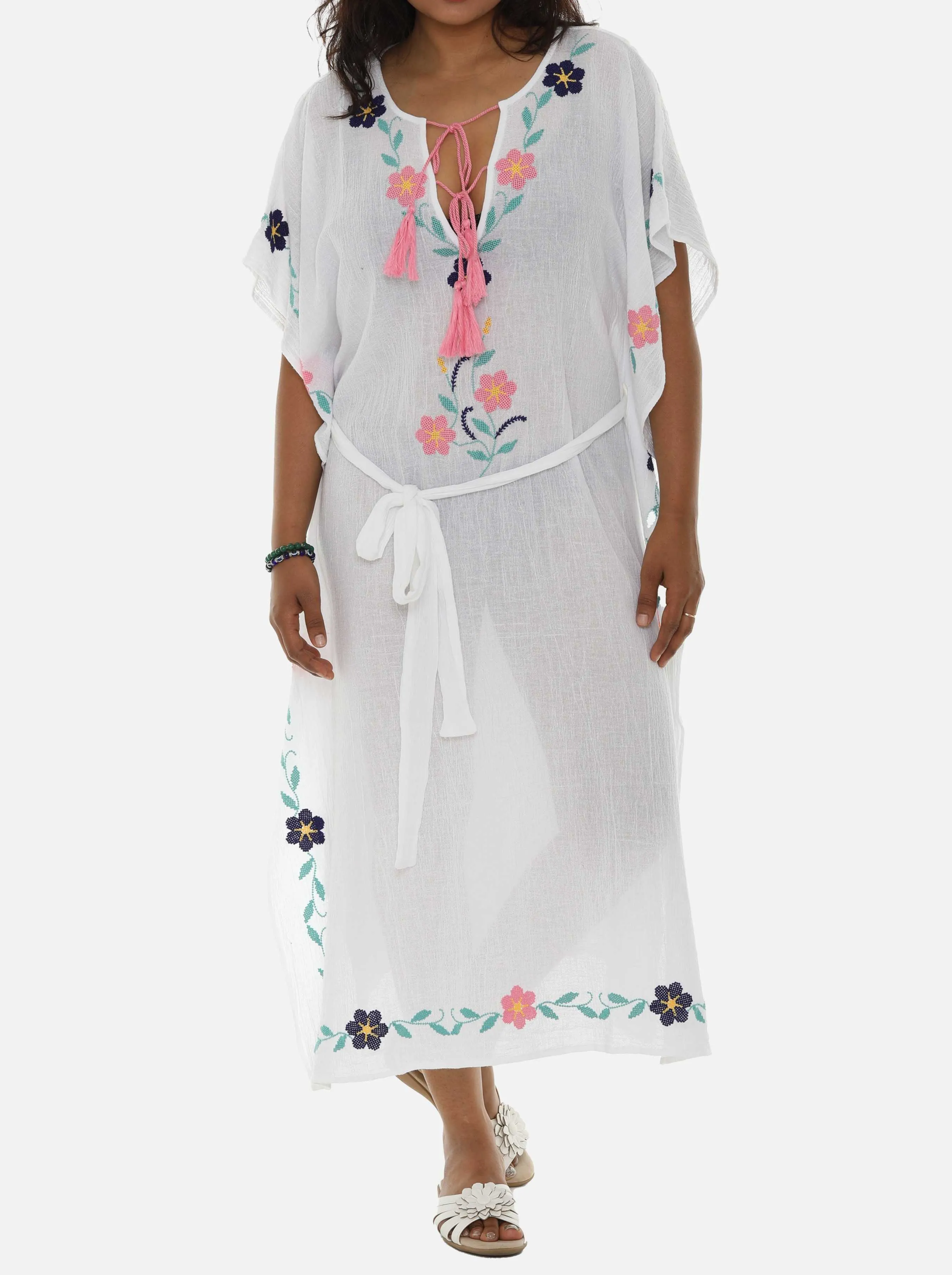 Pastel Embroidered Long Kaftan For Women