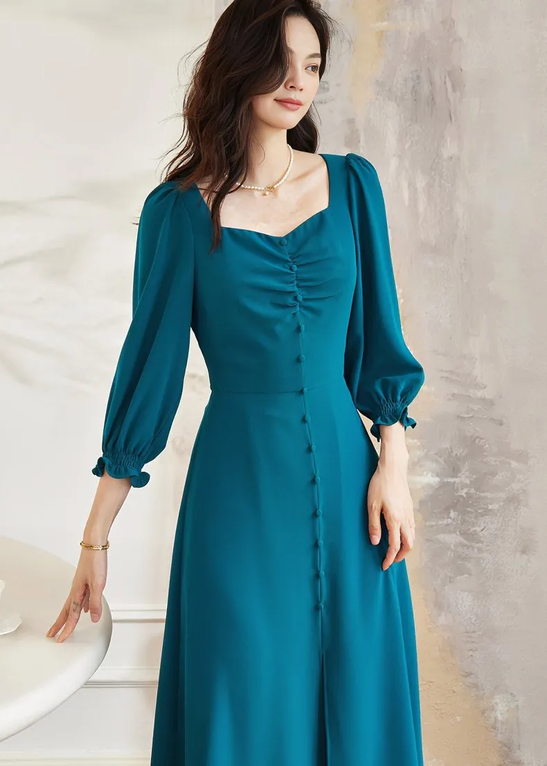 PEACOCK BALLOON SLEEVE DRESS