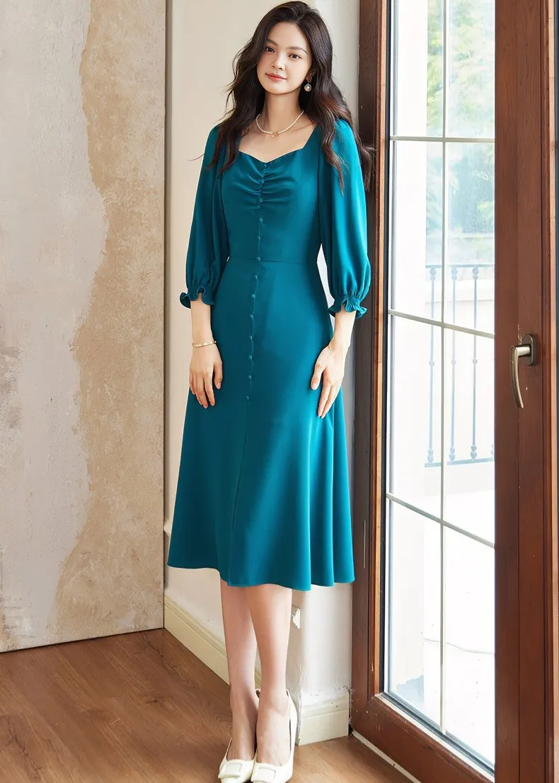 PEACOCK BALLOON SLEEVE DRESS