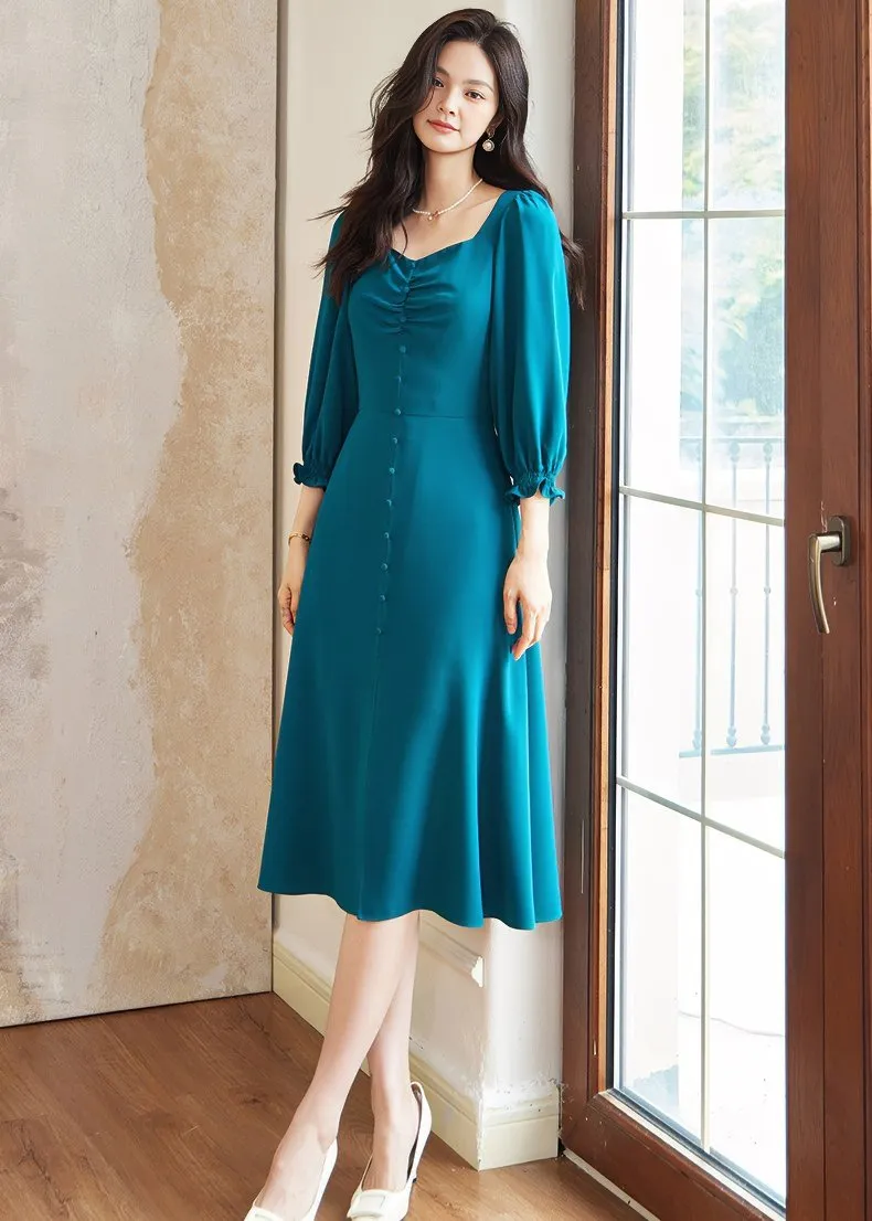 PEACOCK BALLOON SLEEVE DRESS