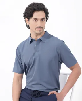 Rare Rabbit Mens Atticus Dusky Blue Short Sleeve Regular Fit Solid Polo T-Shirt