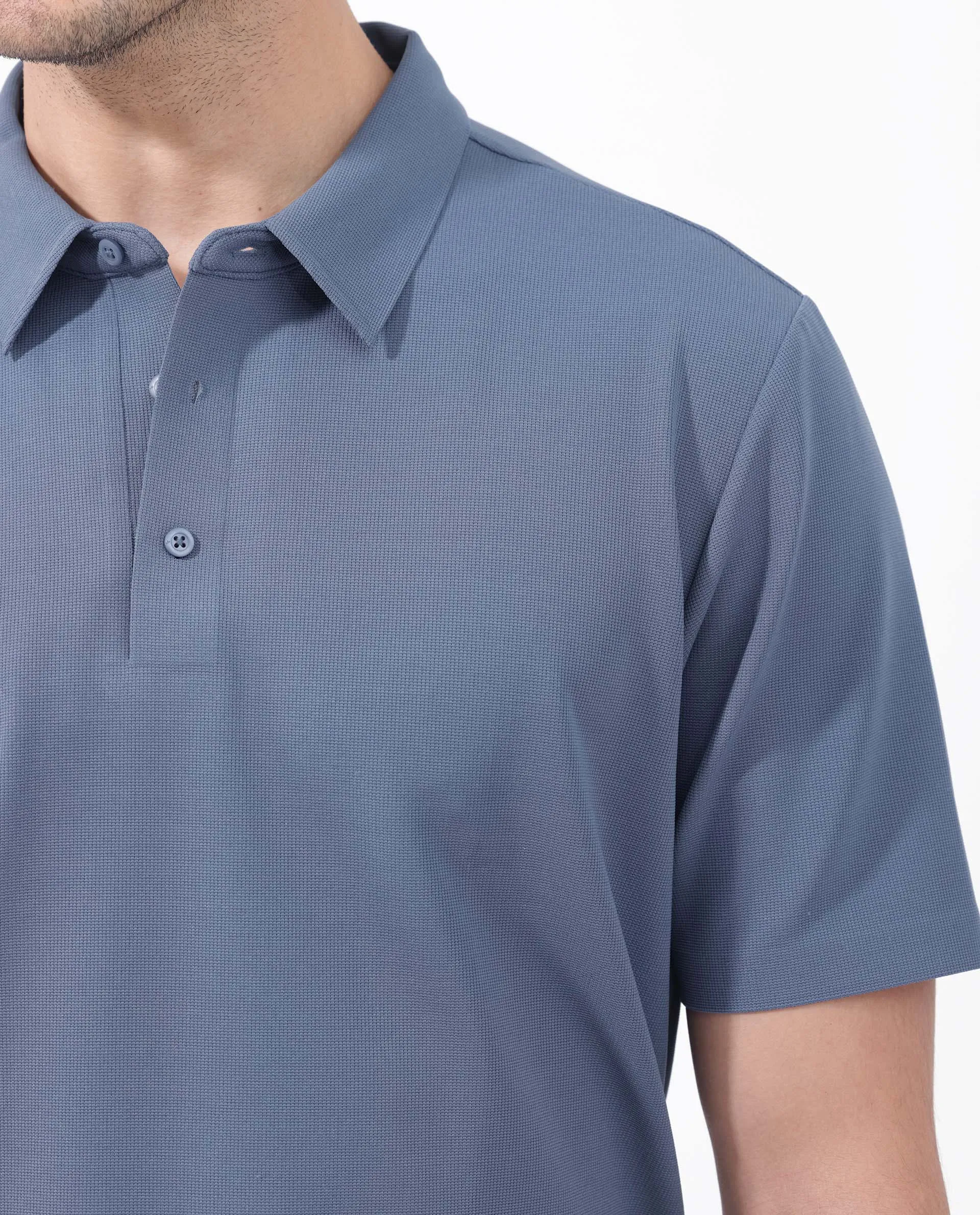 Rare Rabbit Mens Atticus Dusky Blue Short Sleeve Regular Fit Solid Polo T-Shirt