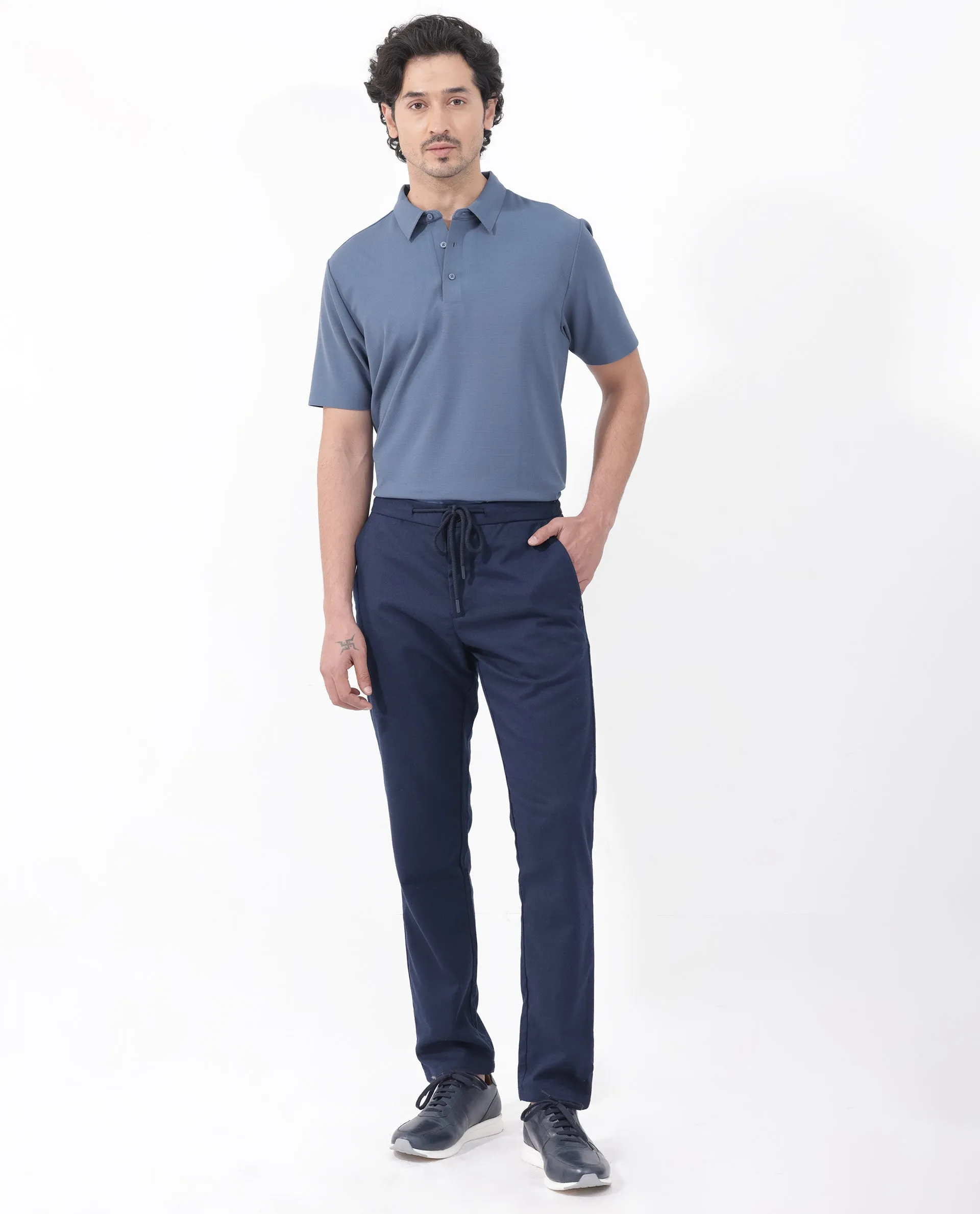 Rare Rabbit Mens Atticus Dusky Blue Short Sleeve Regular Fit Solid Polo T-Shirt