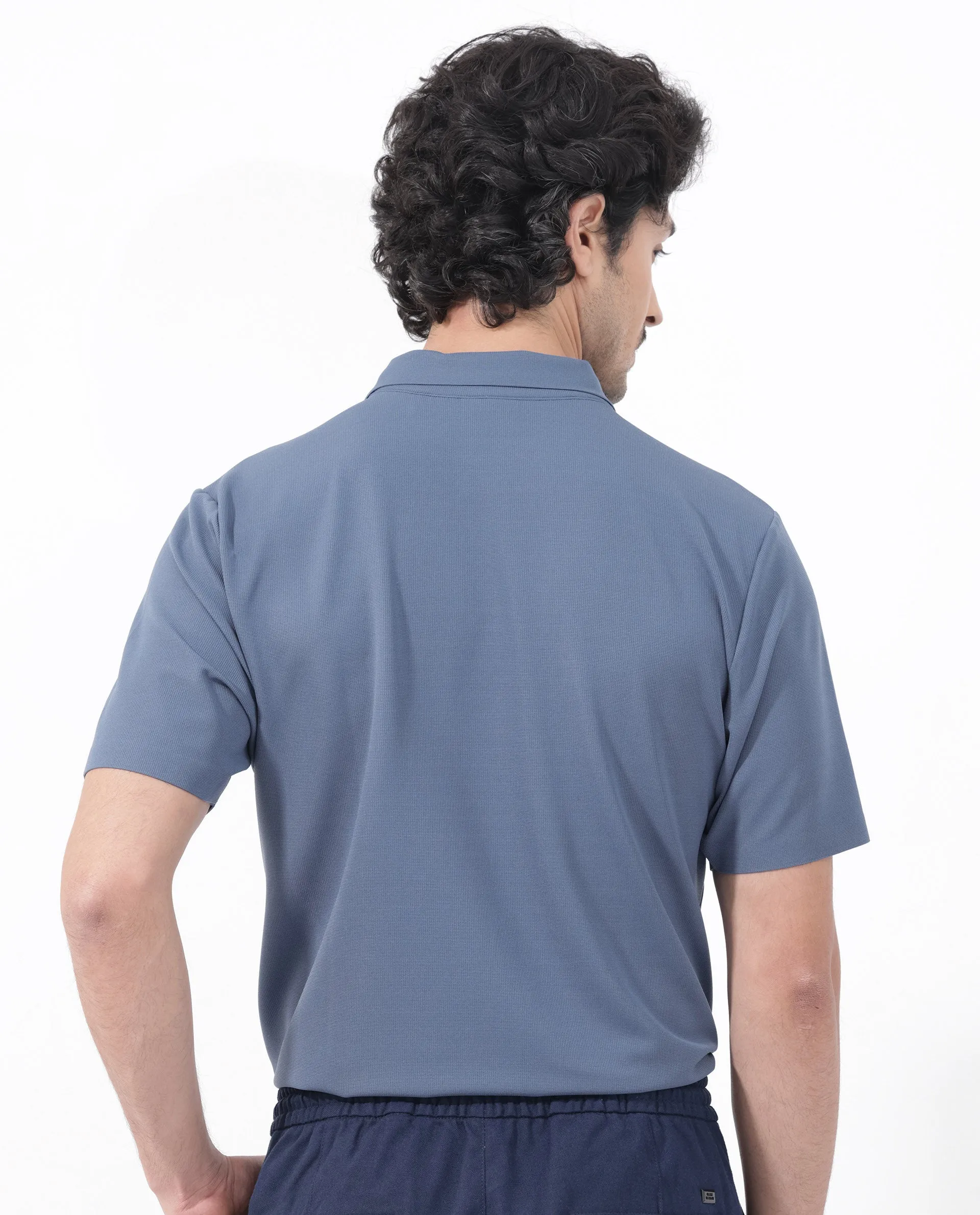 Rare Rabbit Mens Atticus Dusky Blue Short Sleeve Regular Fit Solid Polo T-Shirt
