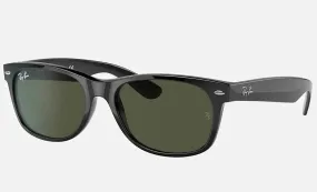 RAY-BAN New Wayfarer Classic Sunglasses - Matte Black - Crystal Green Lens