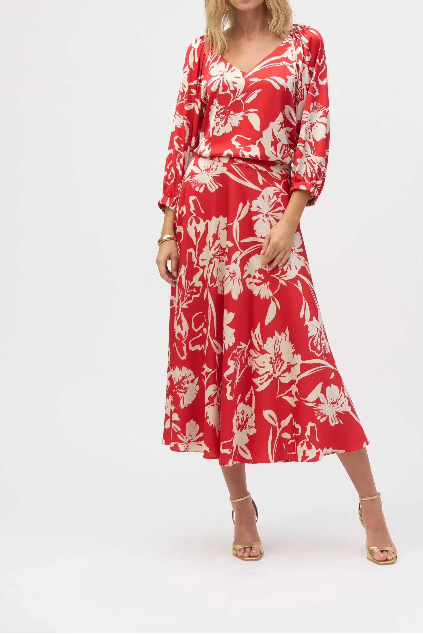 Satin Floral Print A-Line Skirt