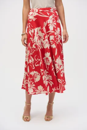 Satin Floral Print A-Line Skirt