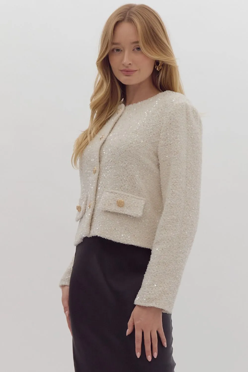 Sequin Embellished Bloucle Jacket Blazer