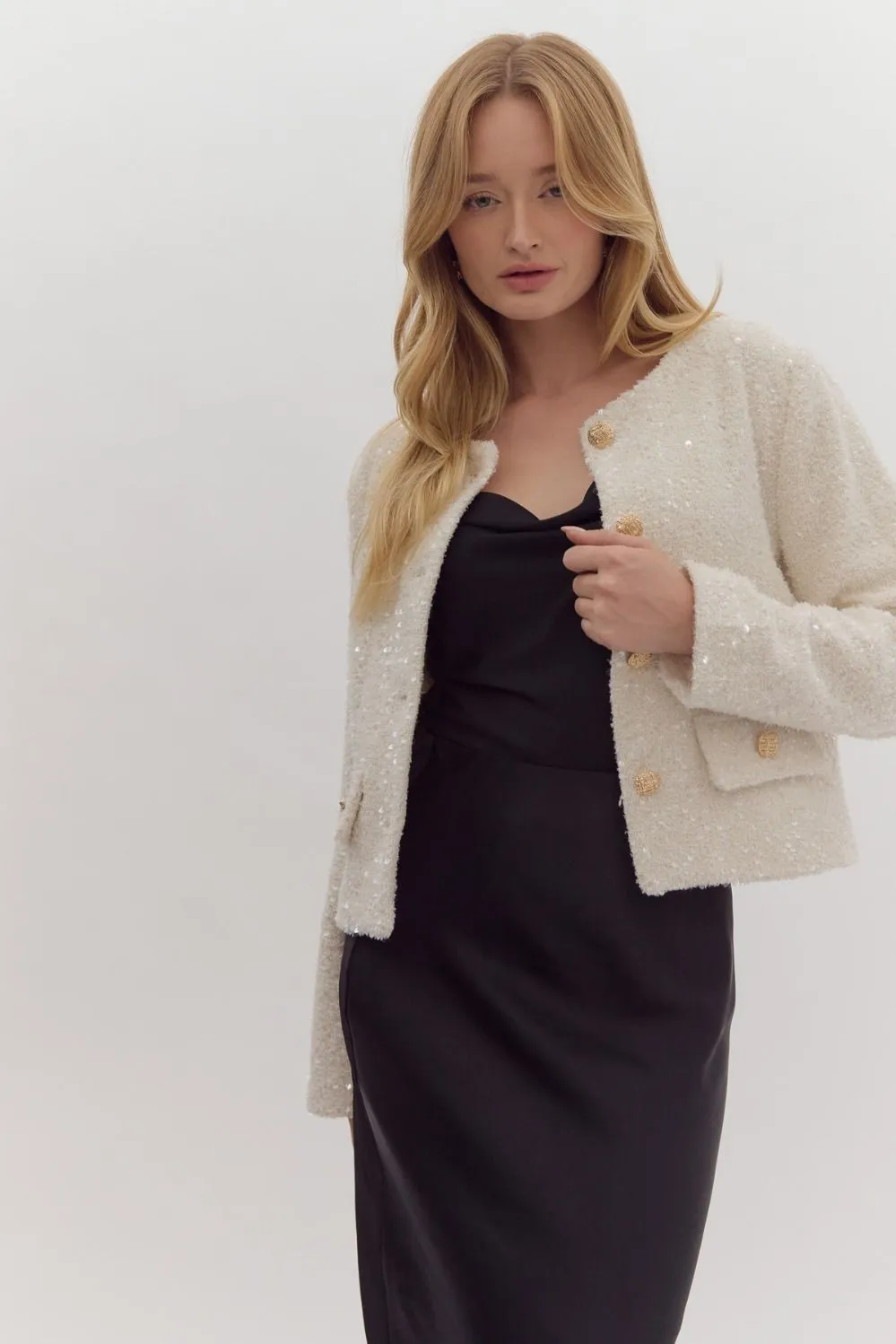 Sequin Embellished Bloucle Jacket Blazer