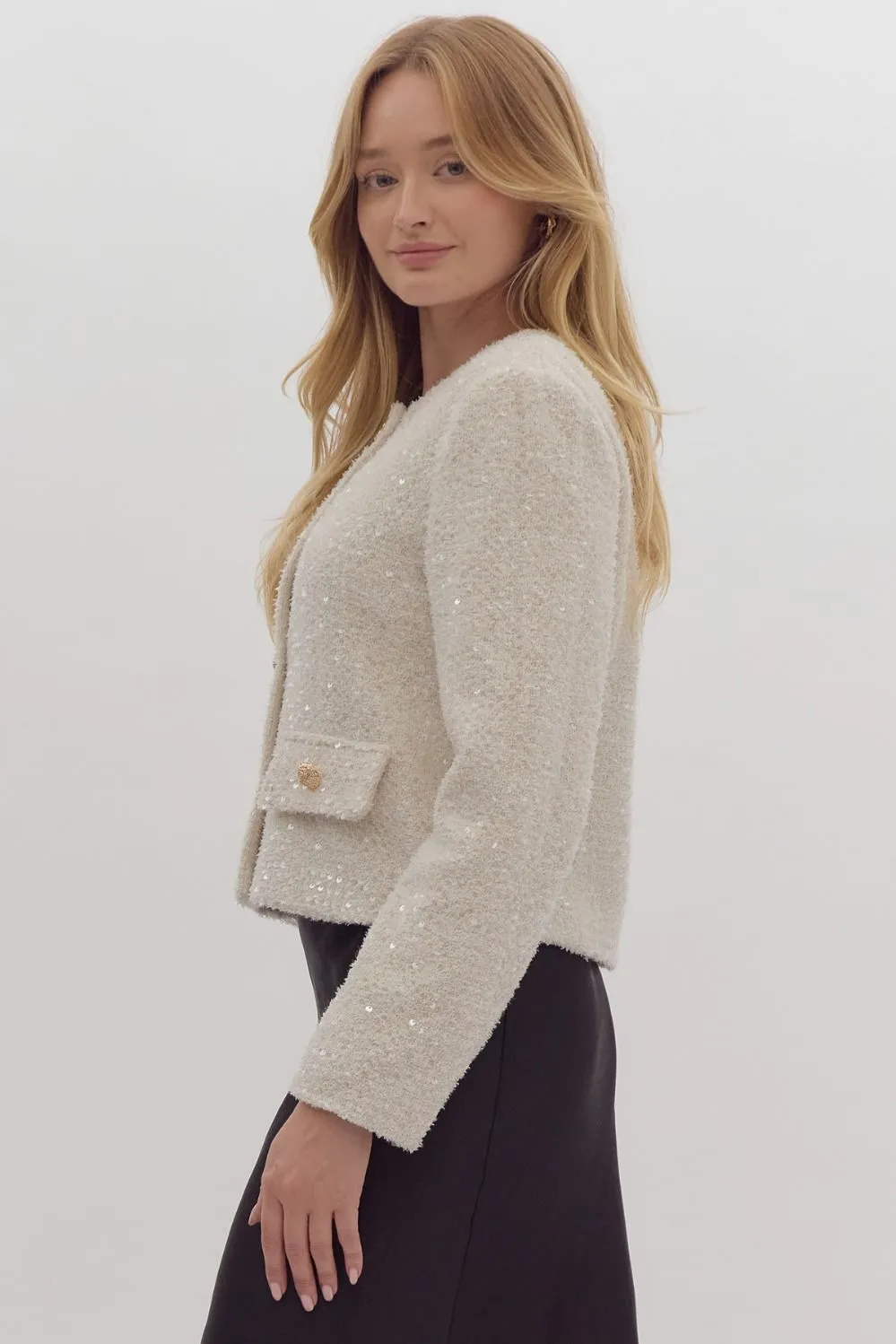 Sequin Embellished Bloucle Jacket Blazer