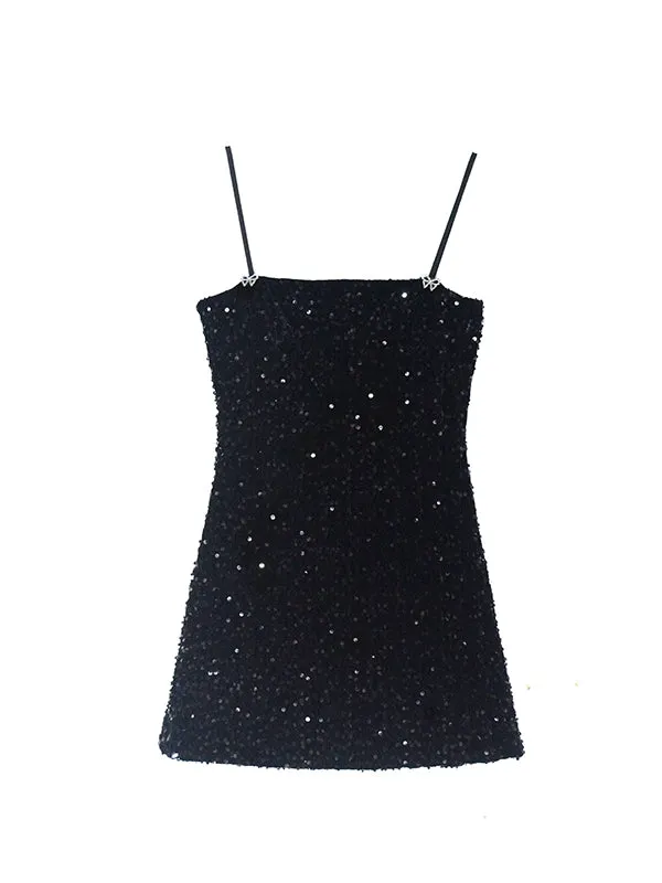 Sequins Elegant Bijou Flare Ciffon Camisole&Long-Skirt