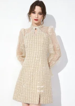 SHEER RUFFLE TWEED DRESS