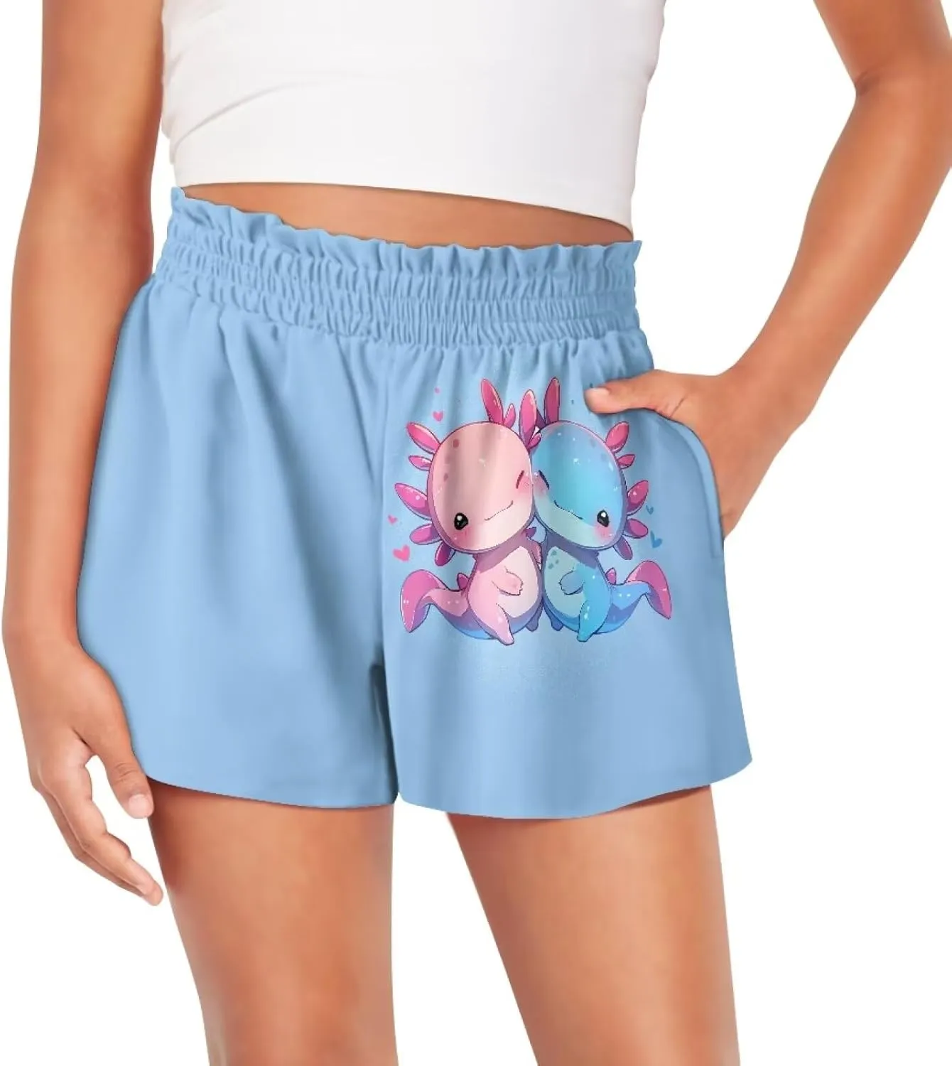 Shorts for Girls 1-16 Years Old Kids Clothes High Waist Athletic with Pockets