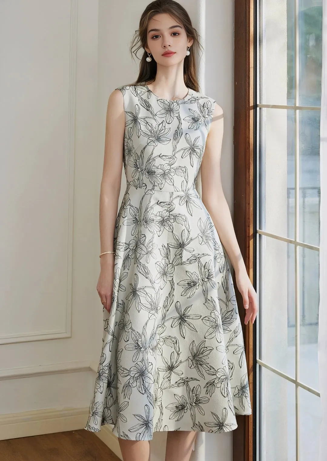SLEEVELESS WAIST SWING DRESS