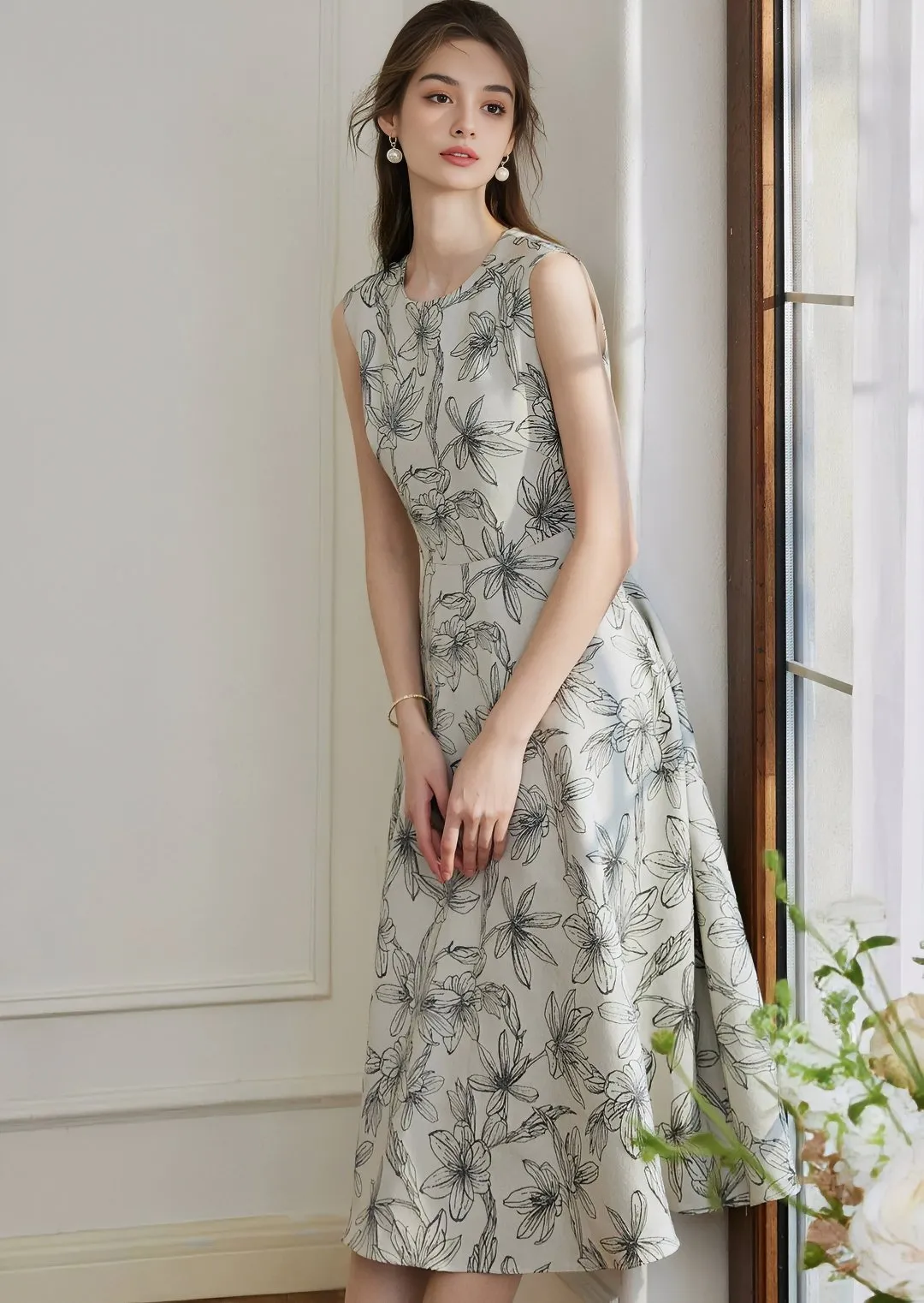 SLEEVELESS WAIST SWING DRESS