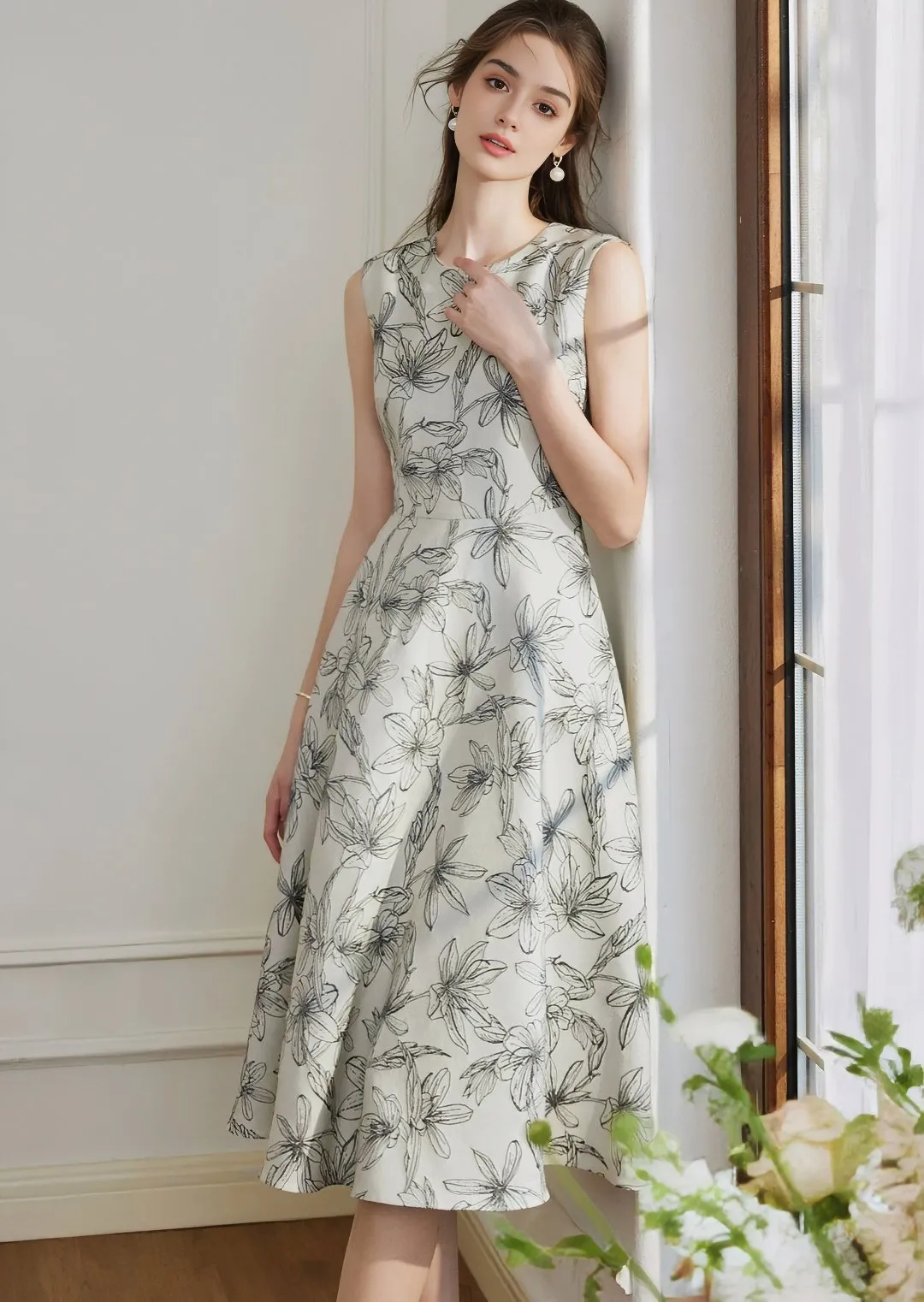 SLEEVELESS WAIST SWING DRESS