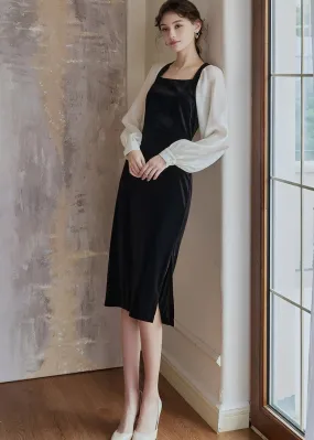 SQUARE NECK BLOCKING DRESS