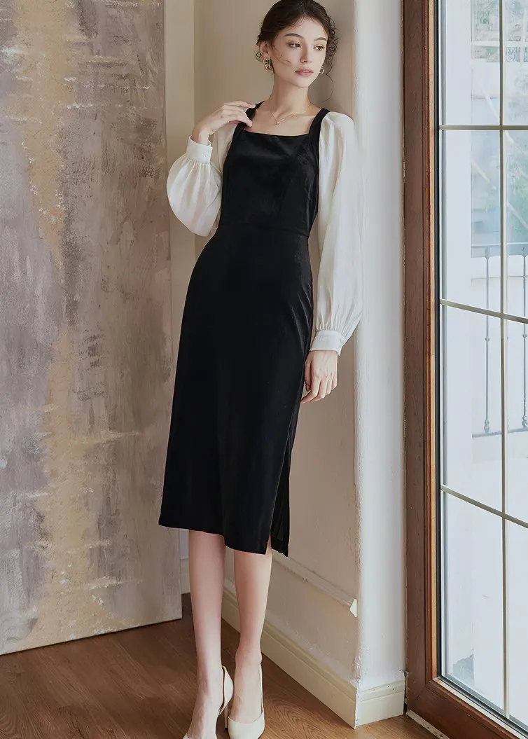 SQUARE NECK BLOCKING DRESS