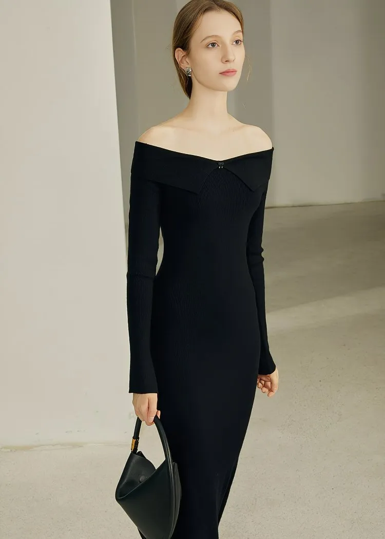 STRAIGHT SHOULDER TIGHT DRESS