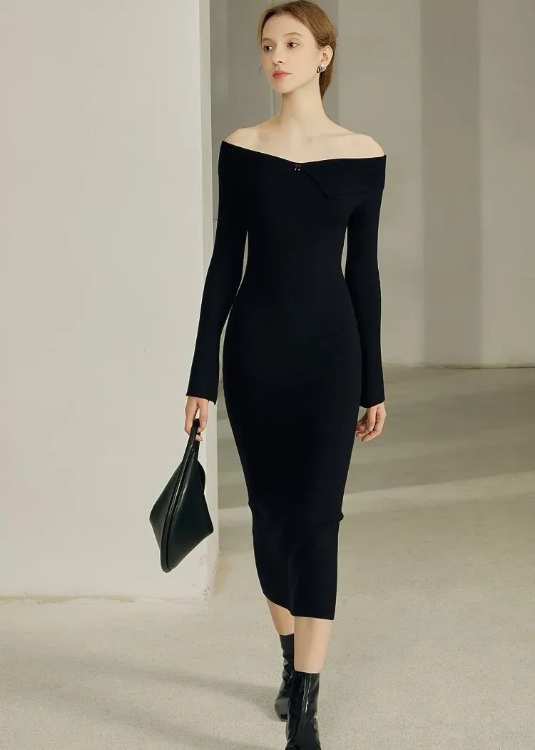 STRAIGHT SHOULDER TIGHT DRESS