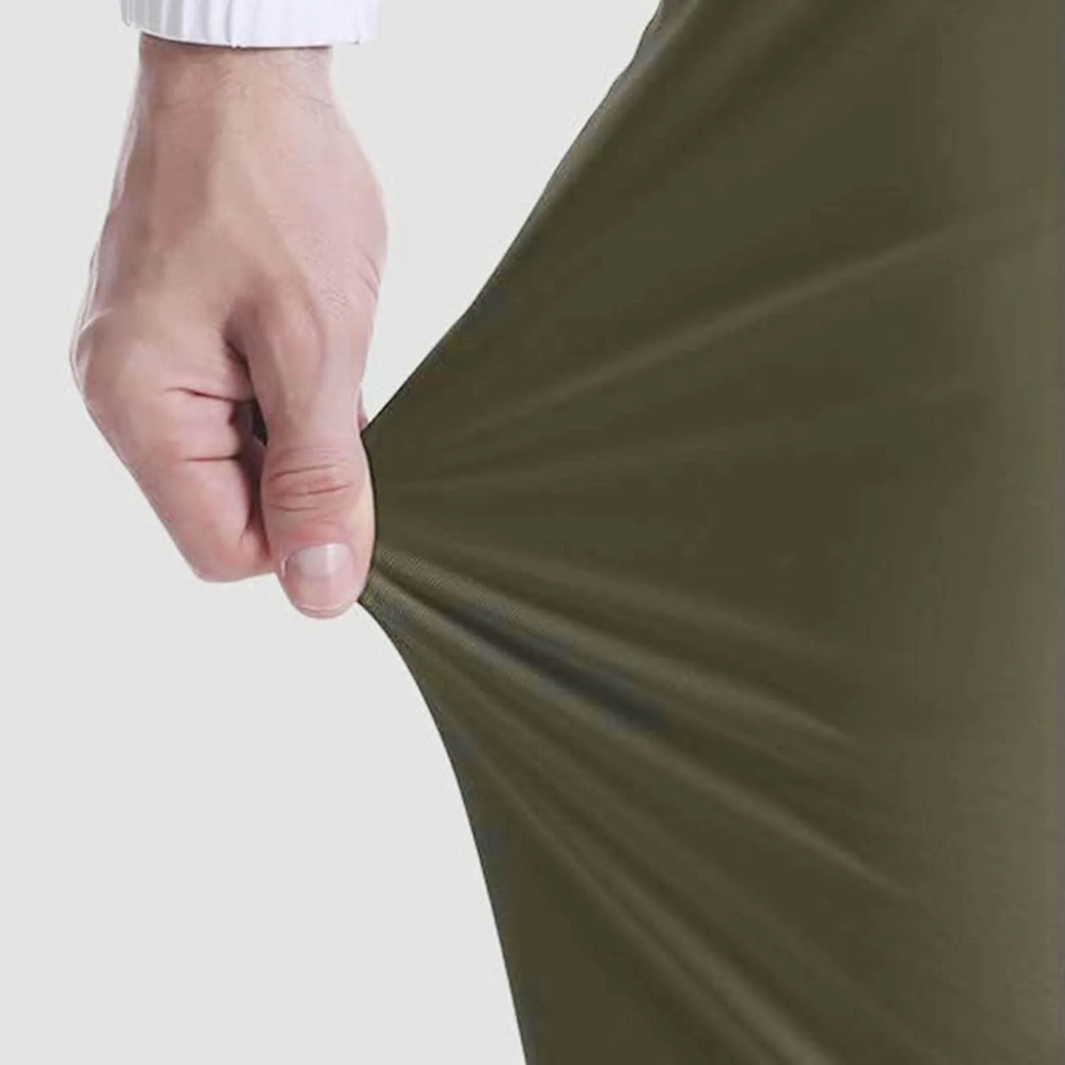 Summer Pants for Men Solid Color Elastic Waist Pocket Button Slim Leg Breathable Loose Summer Trendy Trousers