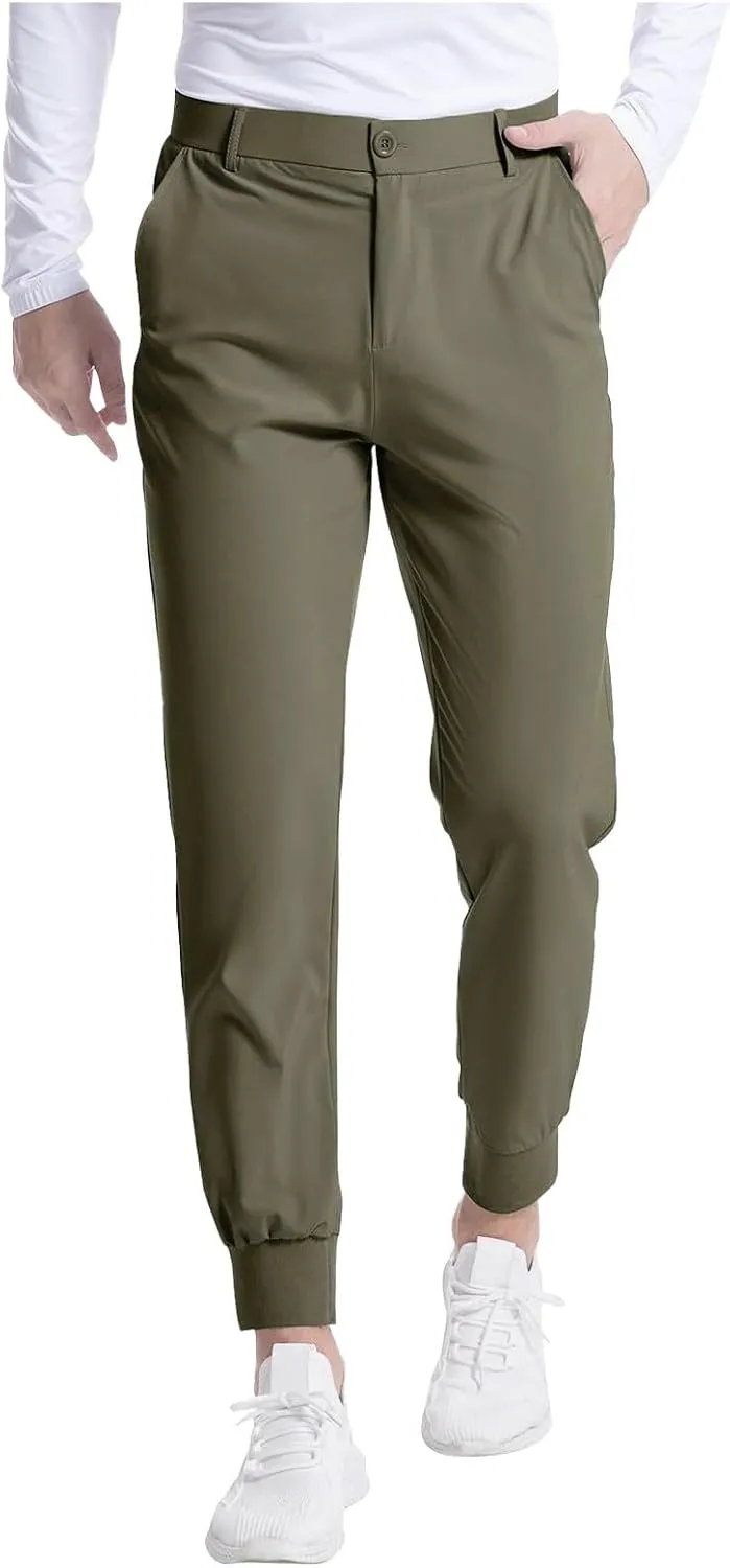 Summer Pants for Men Solid Color Elastic Waist Pocket Button Slim Leg Breathable Loose Summer Trendy Trousers