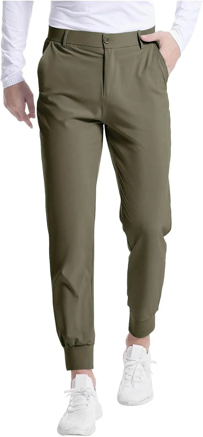 Summer Pants for Men Solid Color Elastic Waist Pocket Button Slim Leg Breathable Loose Summer Trendy Trousers