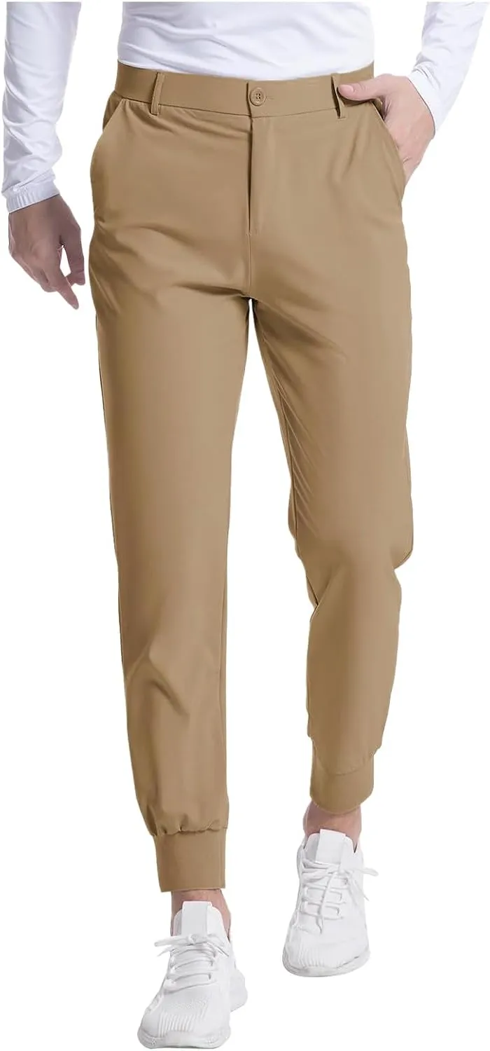 Summer Pants for Men Solid Color Elastic Waist Pocket Button Slim Leg Breathable Loose Summer Trendy Trousers