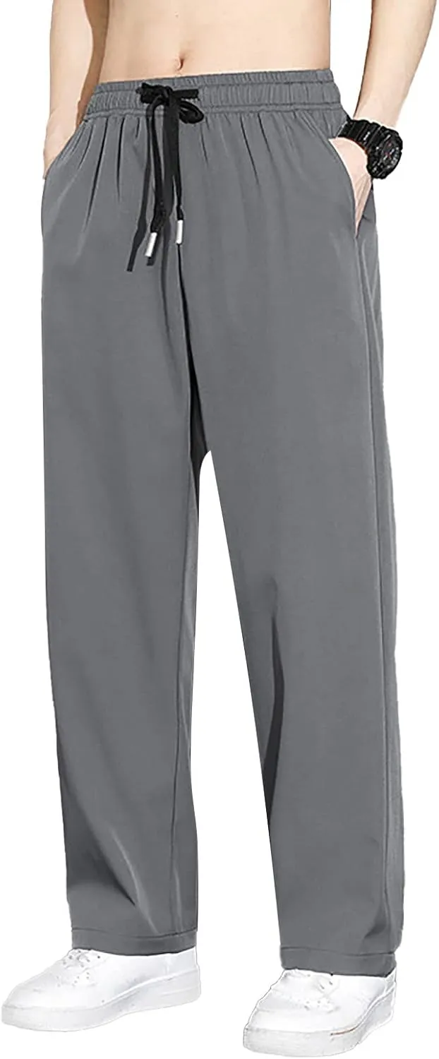 Sweatpants for Men Summer Drawstring Elastic Waist Fit Pockets Breathable Loose Elasticity Fresh Running Trousers