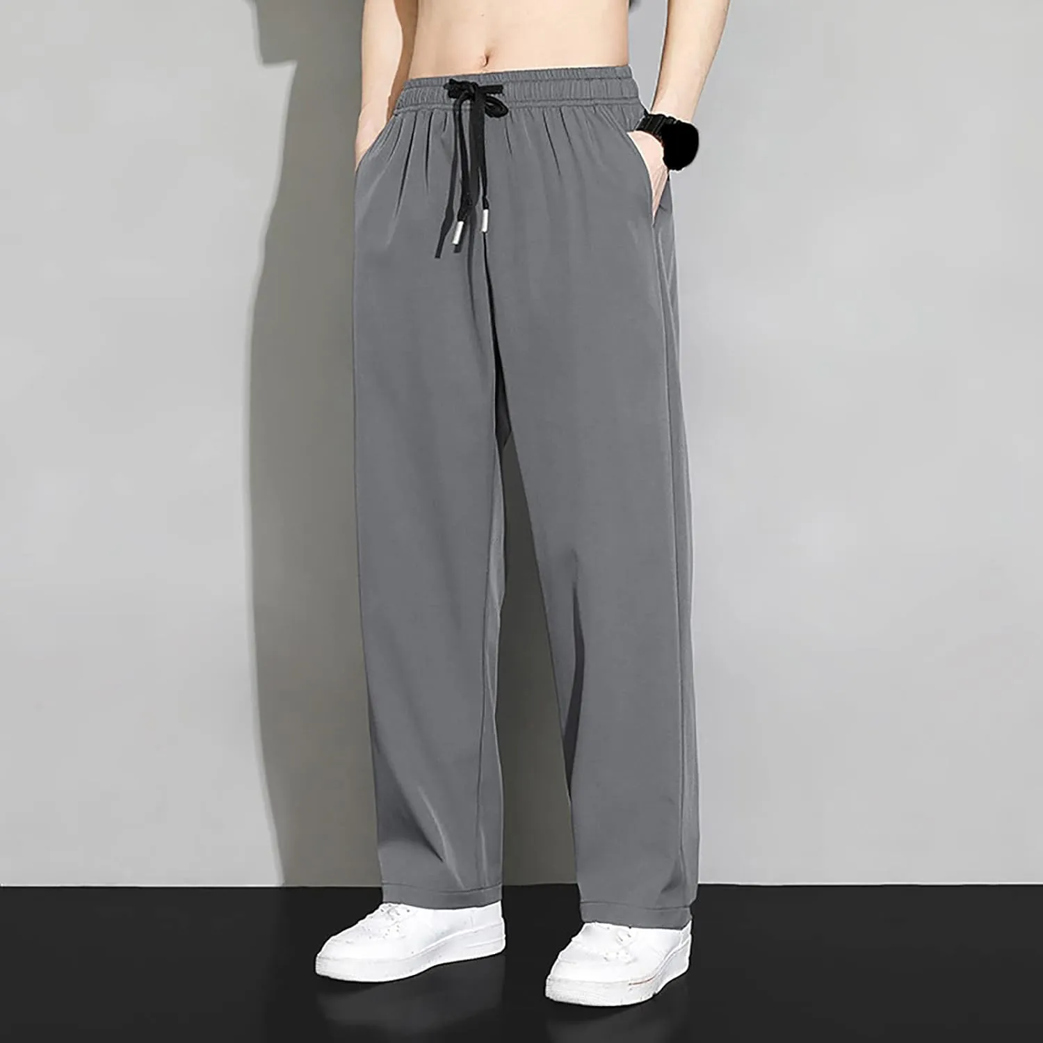 Sweatpants for Men Summer Drawstring Elastic Waist Fit Pockets Breathable Loose Elasticity Fresh Running Trousers