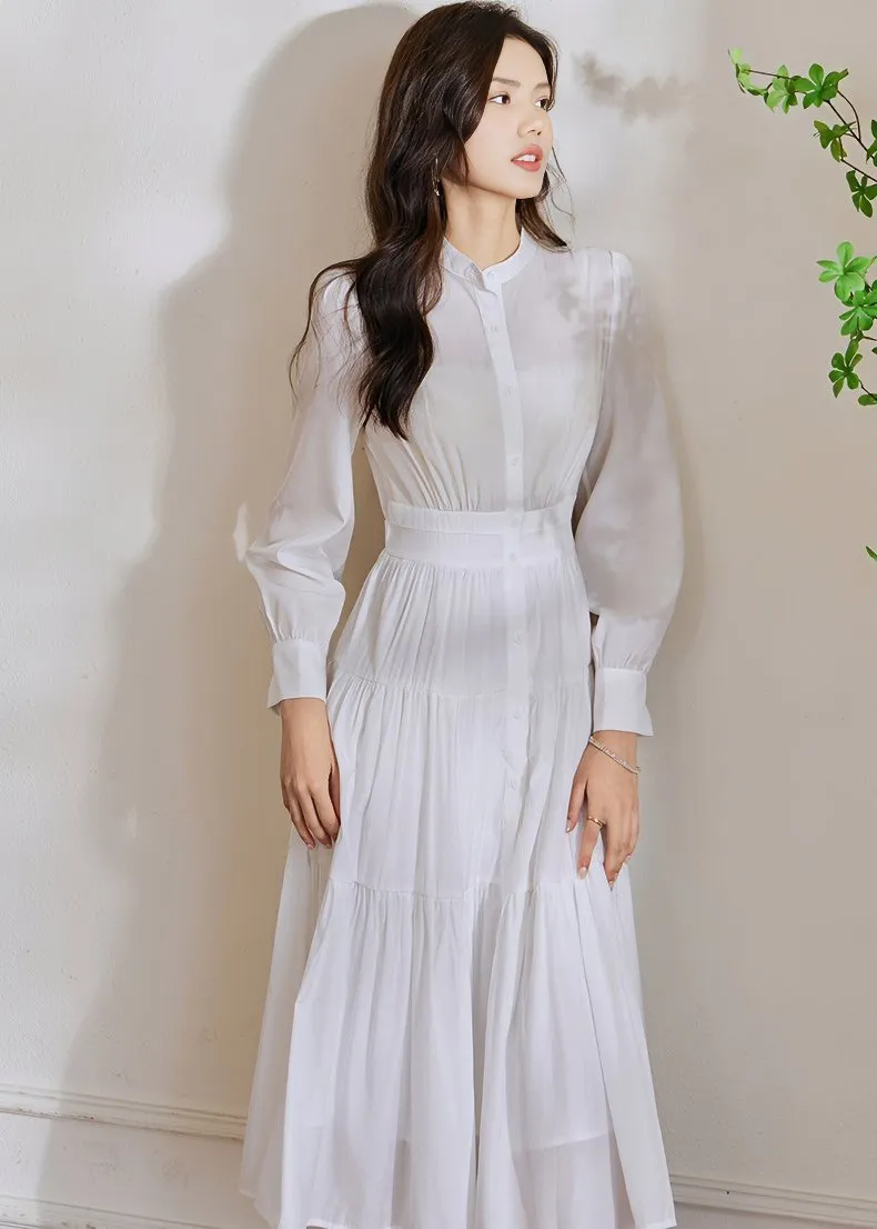 TIERED WHITE SHIRT DRESS