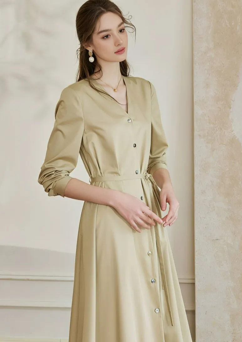 V-NECK FRONT BUTTON DRESS