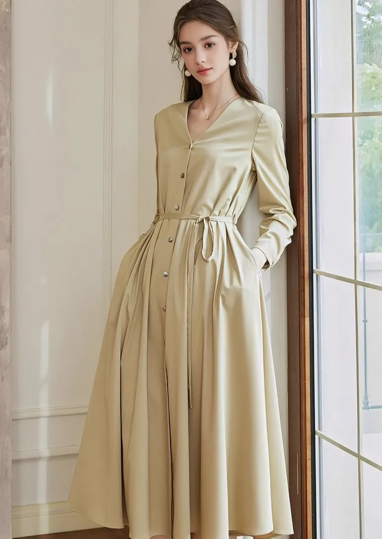 V-NECK FRONT BUTTON DRESS