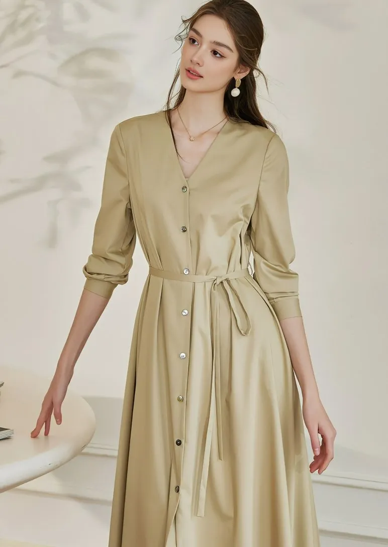 V-NECK FRONT BUTTON DRESS