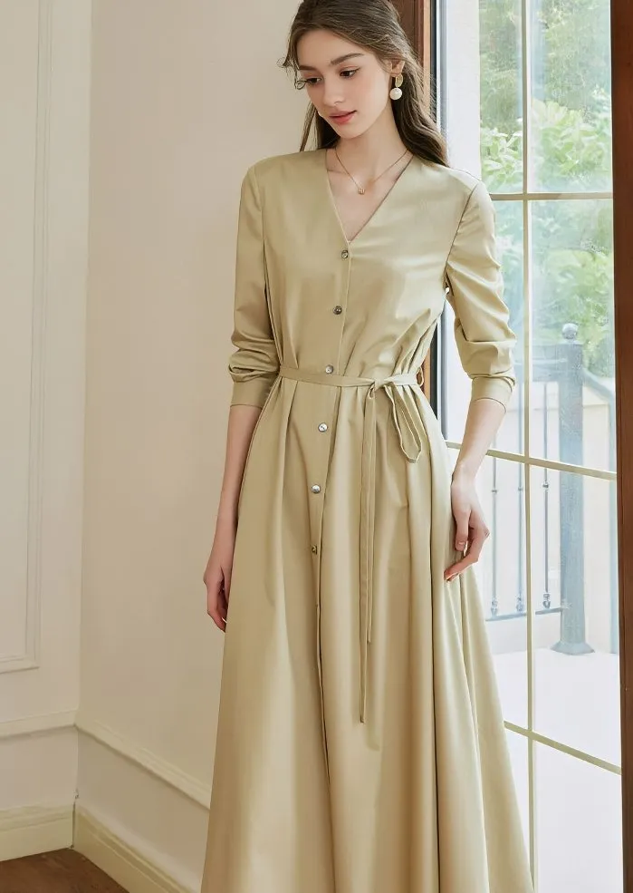 V-NECK FRONT BUTTON DRESS