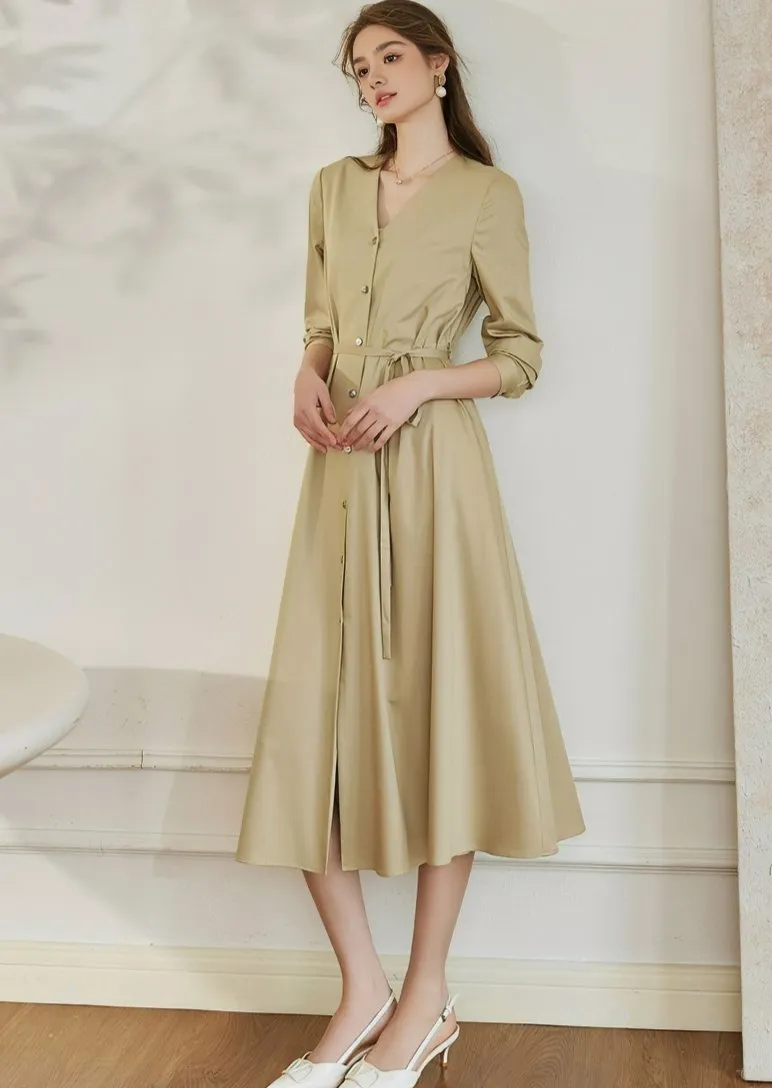 V-NECK FRONT BUTTON DRESS