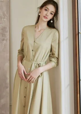 V-NECK FRONT BUTTON DRESS
