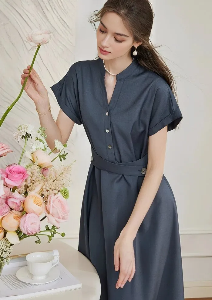 V NECK WAIST SHAPE DRESS