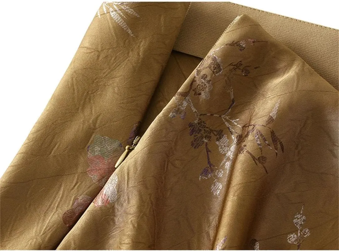 Women Elegant Mermaid Skirt Hot Stamping Satin A-Line Casual Long Maxi Skirts