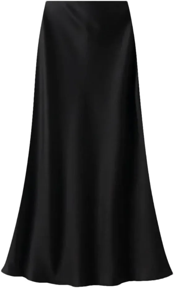 Women Elegant Satin Fishtail Skirt Summer Vintage Solid Ankle-Length Maxi Skirts