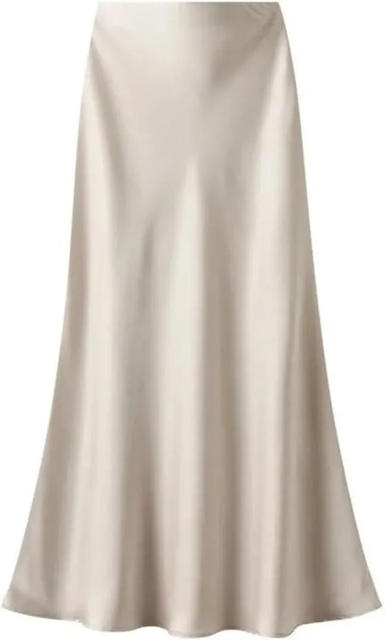 Women Elegant Satin Fishtail Skirt Summer Vintage Solid Ankle-Length Maxi Skirts